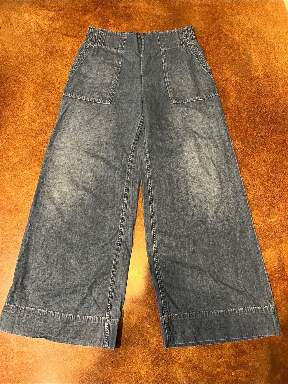 We The Free Wide-Leg Flare Pull On Jeans in Faded Blue Denim